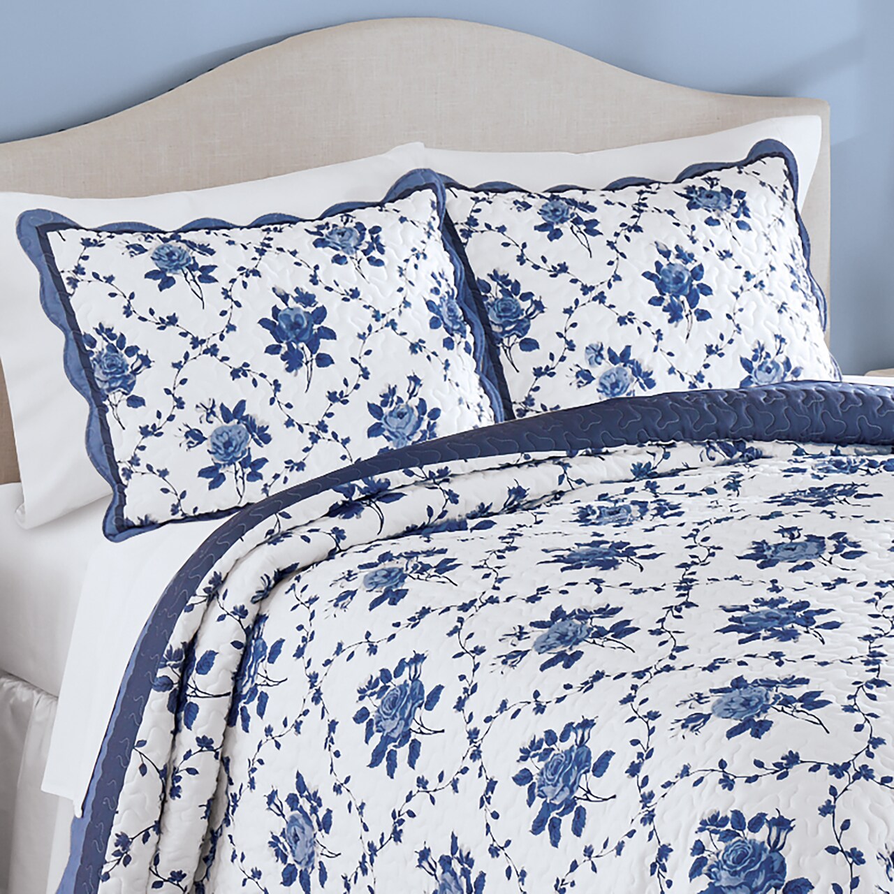 Collections Etc Brielle Rose Bouquet Trellis Rose Design Scalloped Edge Pillow Sham